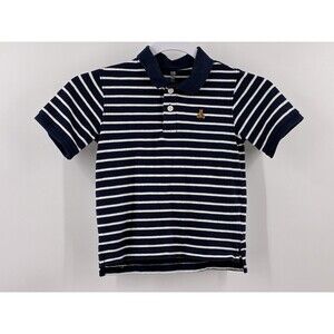 Baby Gap Boys 5 Years Navy White Striped Teddy Bear Polo Shirt
